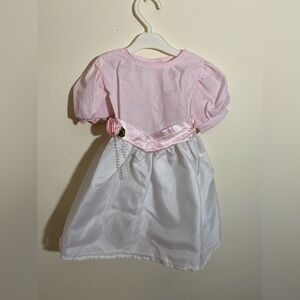 Pink and White Girls' Dress with Rose Detail